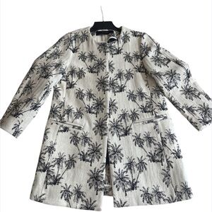 Zara Palm‎ Tree Print Longline Jacket Coat Women's Size XS